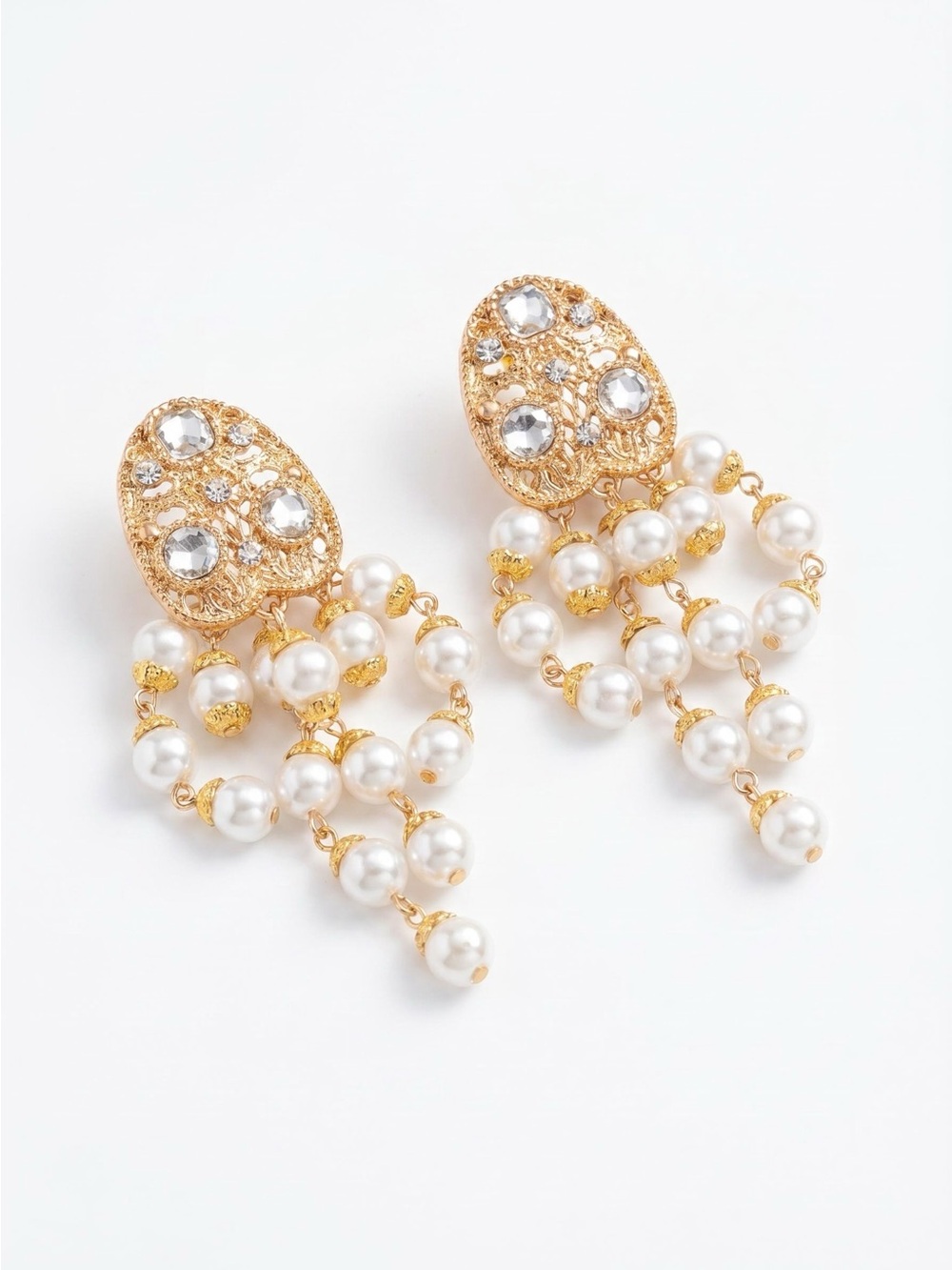 Gold Pearl Cascade Drop Earrings